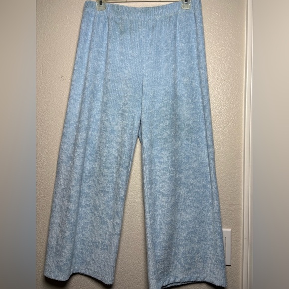 Z Supply Light Blue Ribbed French Terry Wide Leg Knit Pants. Elastic Waist. Soft - Picture 12 of 16